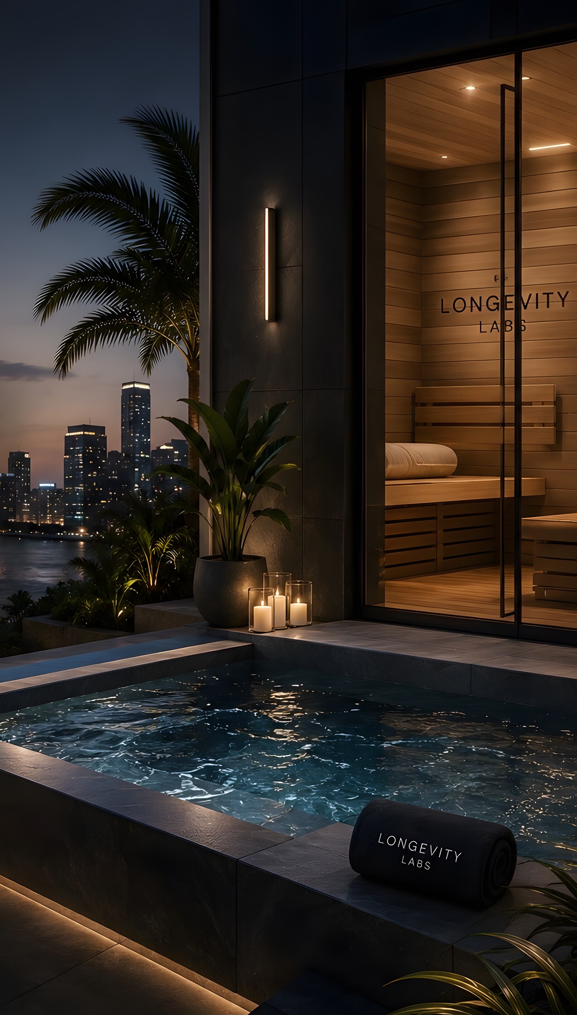 Luxury rooftop sauna and cold plunge overlooking the Miami skyline